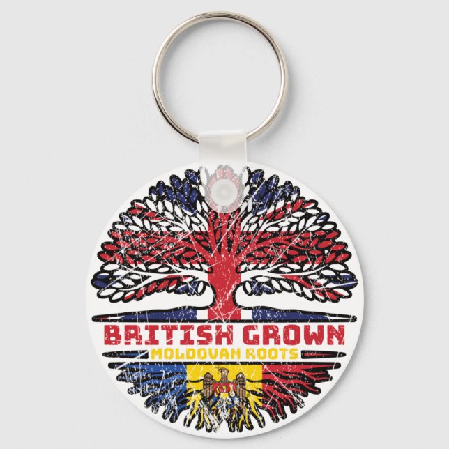 Moldova Moldovan Uk United Kingdom British Tree Key Ring (Front)