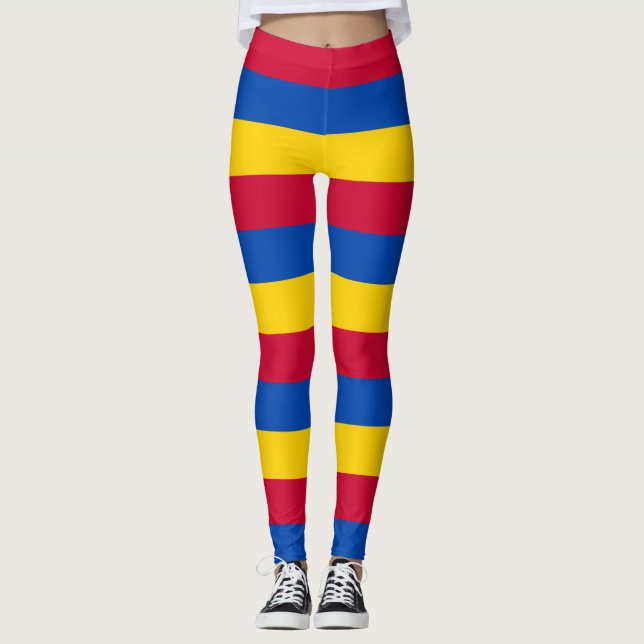 Moldova National Flag Colours Horizontal Striped Leggings (Front)