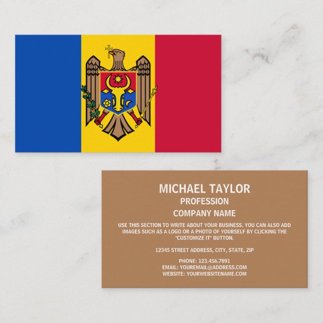 Moldovan Flag & Coat of Arms, Flag of Moldova Business Card (Front/Back)