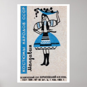 Moldovan Woman Matchbox Art Print, Russian Vintage Poster