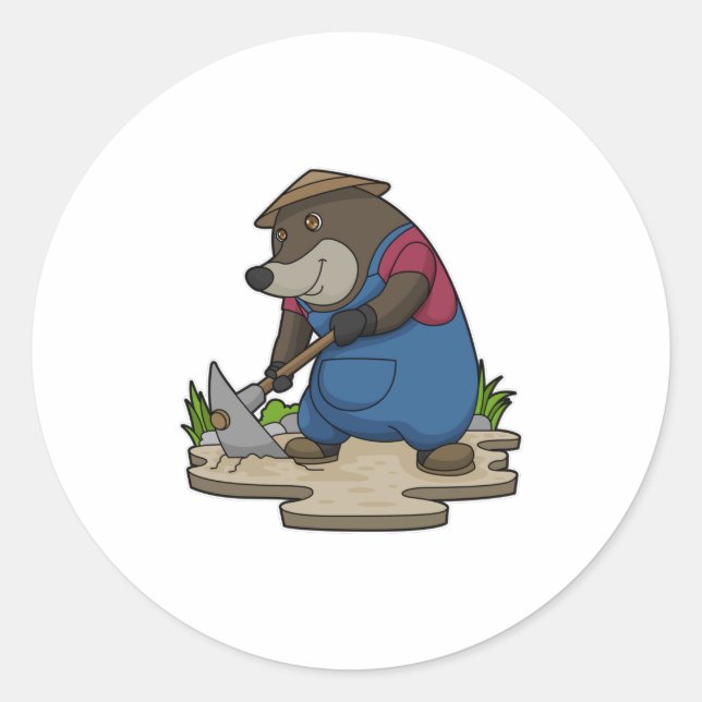 Mole as Farmer Classic Round Sticker (Front)