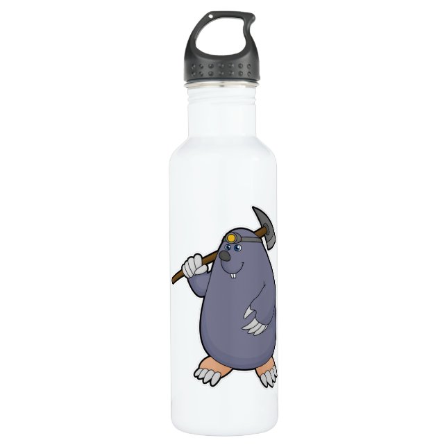Mole as Farmer with Pickaxe & Spotlight 710 Ml Water Bottle (Front)