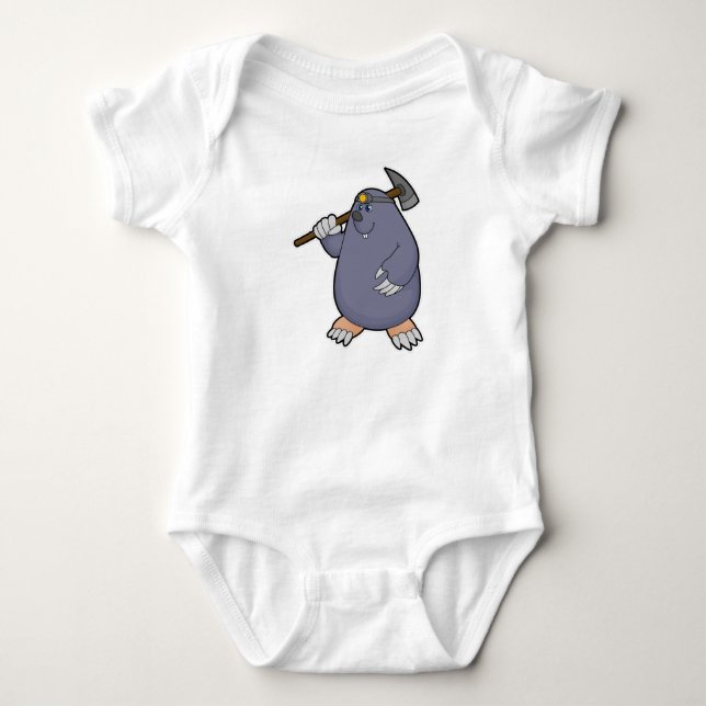 Mole as Farmer with Pickaxe & Spotlight Baby Bodysuit (Front)
