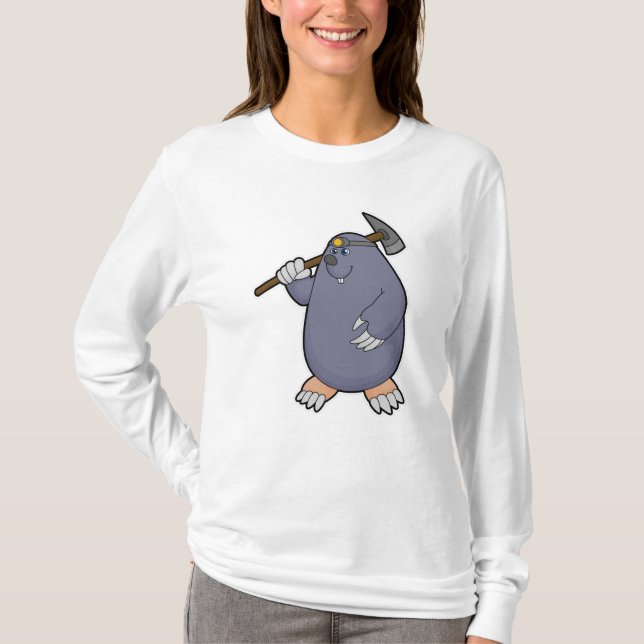 Mole as Farmer with Pickaxe & Spotlight T-Shirt (Front)