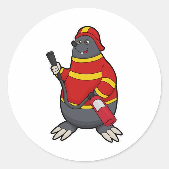 Mole as Firefighter with Fire extinguisher Classic Round Sticker (Front)