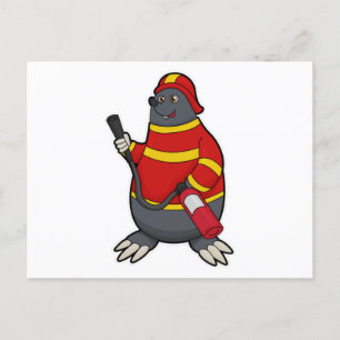 Mole as Firefighter with Fire extinguisher Postcard
