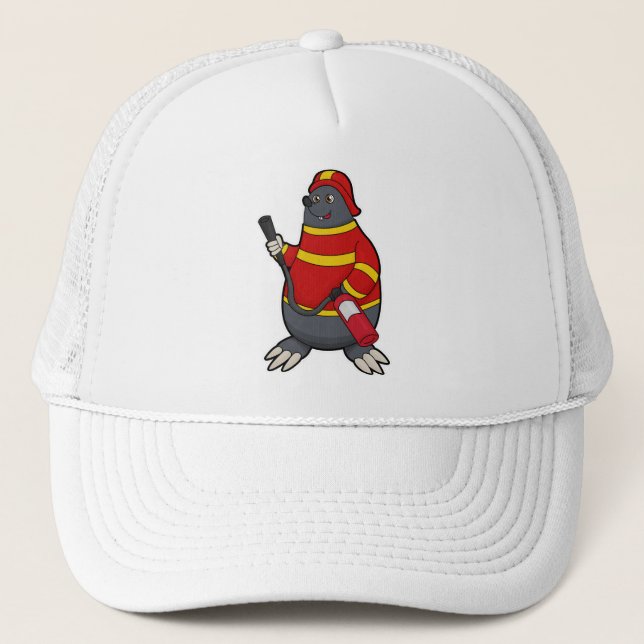 Mole as Firefighter with Fire extinguisher Trucker Hat (Front)