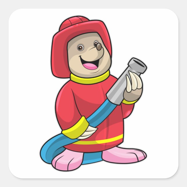 Mole as Firefighter with Hose Square Sticker (Front)
