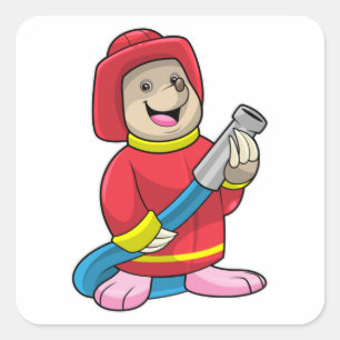 Mole as Firefighter with Hose Square Sticker