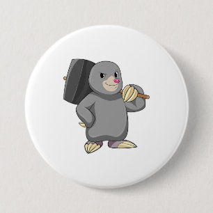 Mole as Handyman with Hammer 7.5 Cm Round Badge