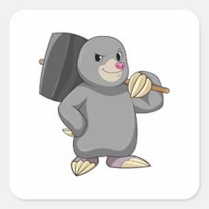 Mole as Handyman with Hammer Square Sticker