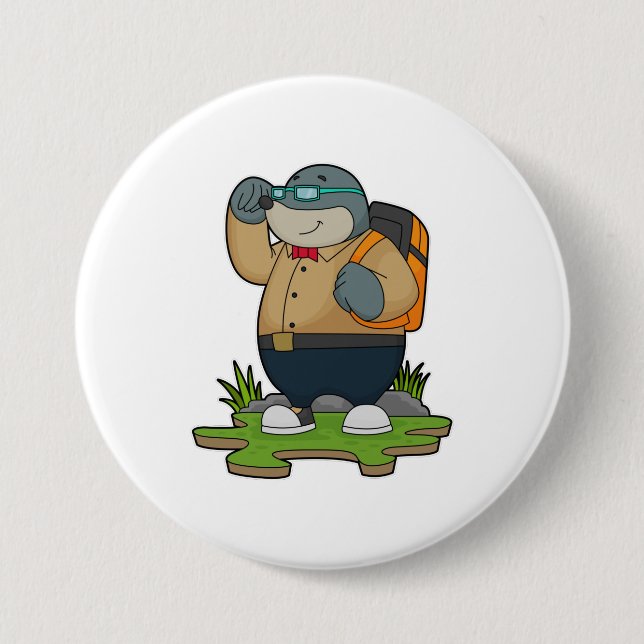 Mole as Hiker with Backpack 7.5 Cm Round Badge (Front)