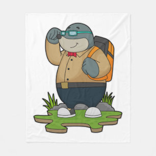 Mole as Hiker with Backpack Fleece Blanket