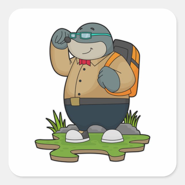 Mole as Hiker with Backpack Square Sticker (Front)