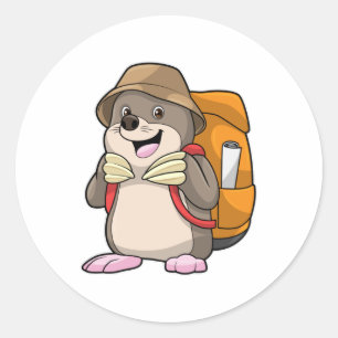 Mole as Hiker with Luggage Classic Round Sticker