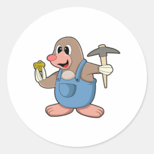 Mole as Miner with Gold Classic Round Sticker