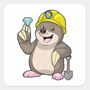 Mole as Miner with Shovel & Diamond Square Sticker