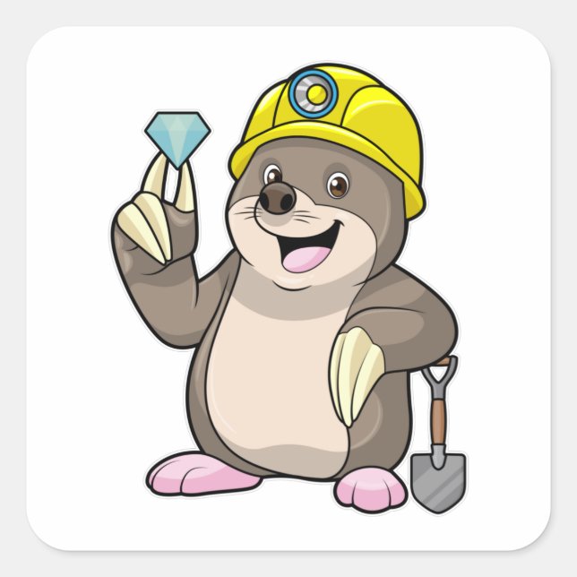 Mole as Miner with Shovel & Diamond Square Sticker (Front)