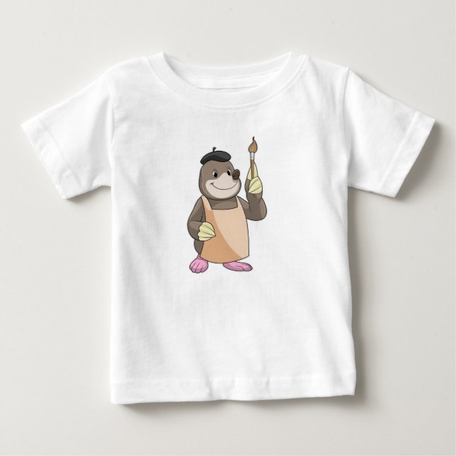 Mole as Painter with Paint brush Baby T-Shirt (Front)