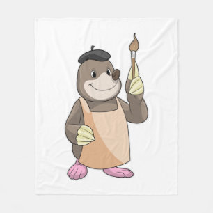 Mole as Painter with Paint brush Fleece Blanket