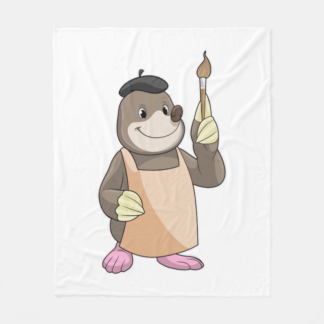 Mole as Painter with Paint brush Fleece Blanket (Front)