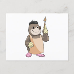 Mole as Painter with Paint brush Postcard