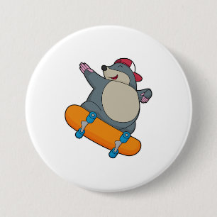 Mole as Skater with Skateboard 7.5 Cm Round Badge