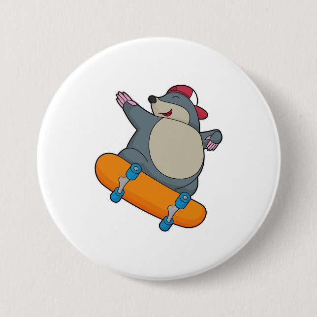 Mole as Skater with Skateboard 7.5 Cm Round Badge (Front)
