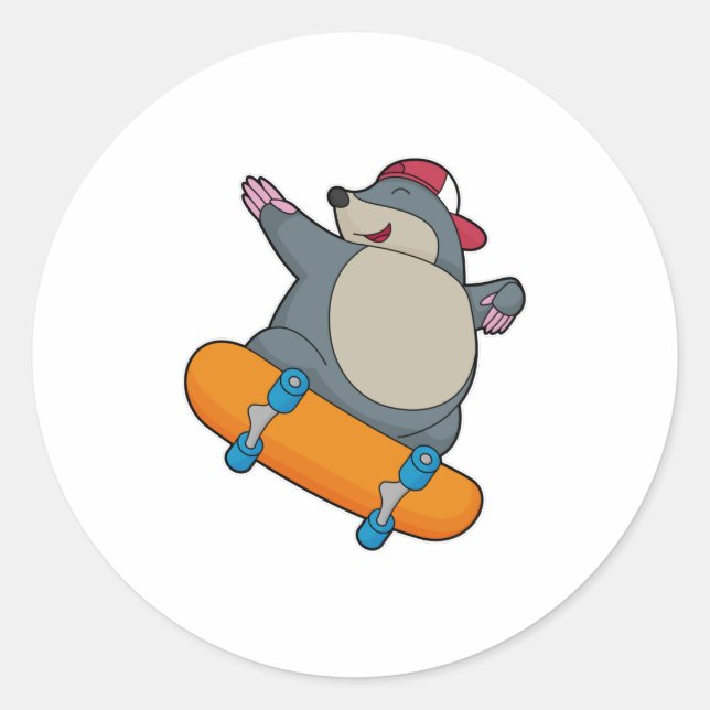 Mole as Skater with Skateboard Classic Round Sticker (Front)