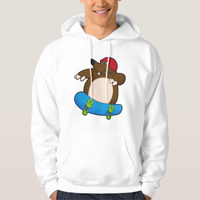 Mole as Skater with Skateboard & Helmet Hoodie (Front)