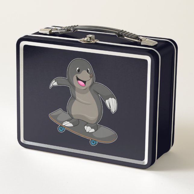 Mole as Skater with Skateboard Metal Lunch Box (Front)