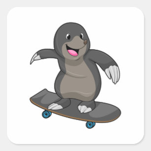 Mole as Skater with Skateboard Square Sticker
