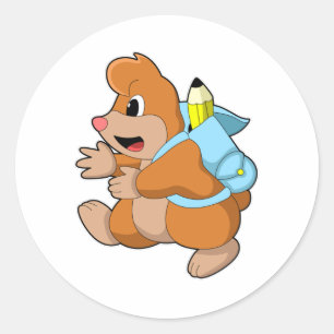 Mole as Student with Backpack Classic Round Sticker
