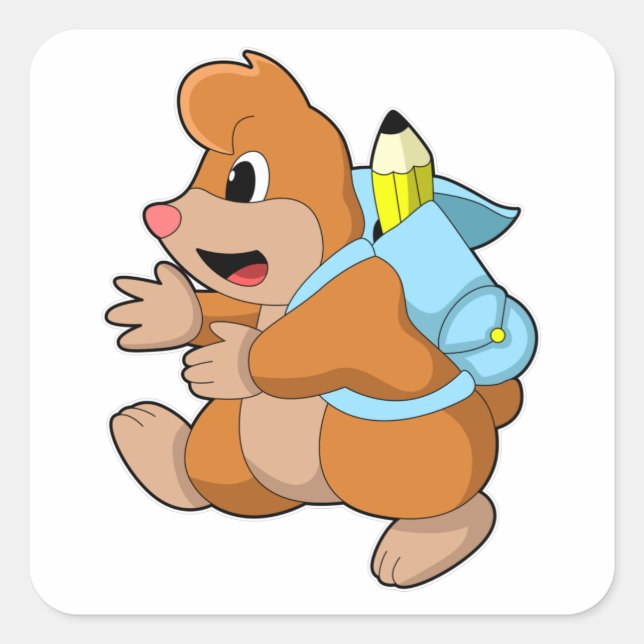 Mole as Student with Backpack Square Sticker (Front)