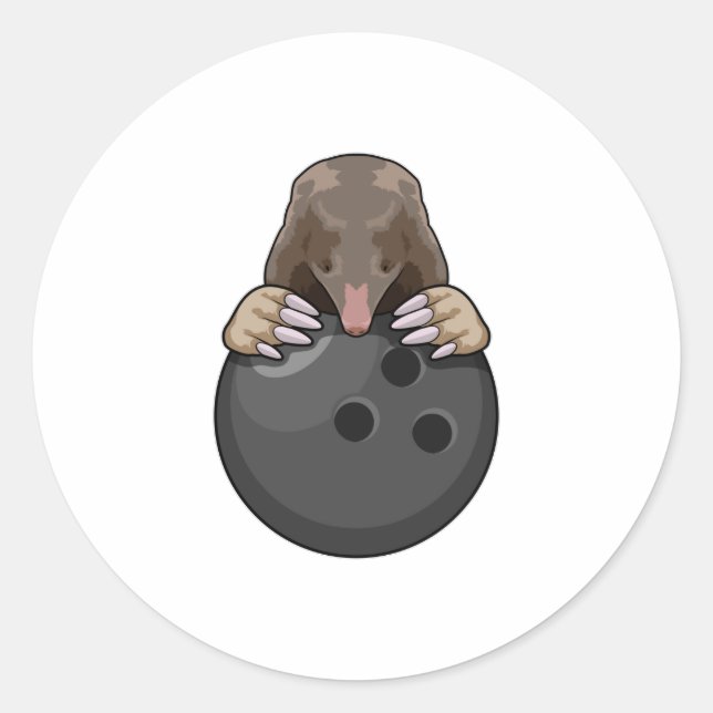 Mole at Bowling with Bowling ball Classic Round Sticker (Front)