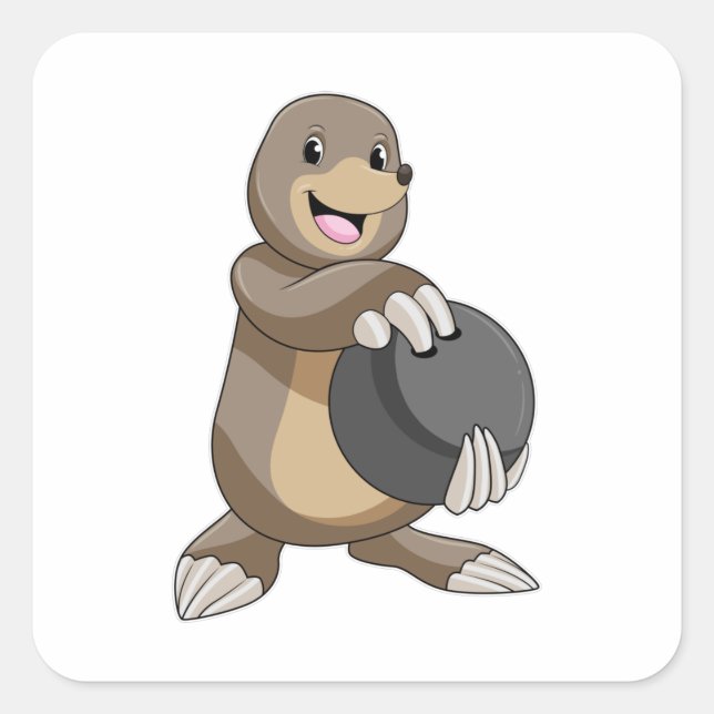 Mole at Bowling with Bowling ball Square Sticker (Front)