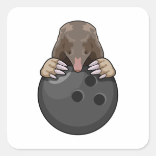 Mole at Bowling with Bowling ball Square Sticker