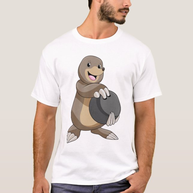 Mole at Bowling with Bowling ball T-Shirt (Front)