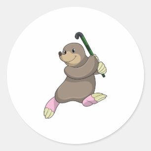 Mole at Hockey with Hockey bat Classic Round Sticker