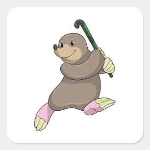 Mole at Hockey with Hockey bat Square Sticker