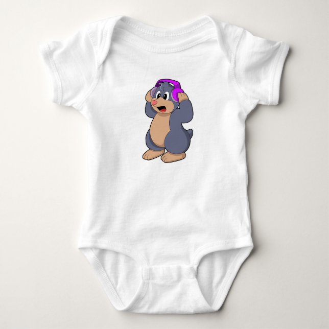 Mole at Music with Headphone Baby Bodysuit (Front)