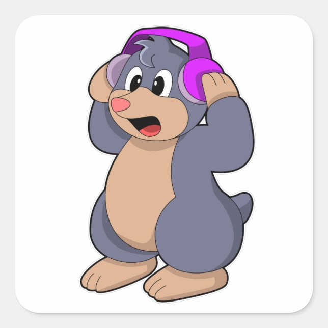 Mole at Music with Headphone Square Sticker (Front)