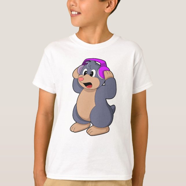 Mole at Music with Headphone T-Shirt (Front)
