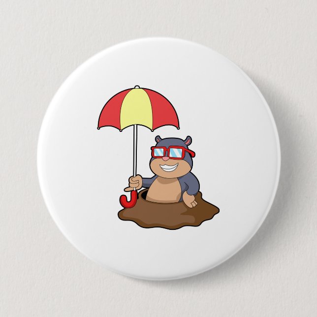Mole at Raining with Umbrella 7.5 Cm Round Badge (Front)