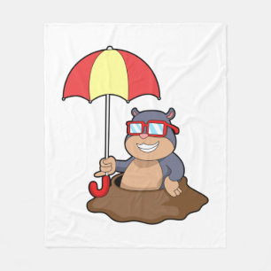 Mole at Raining with Umbrella Fleece Blanket