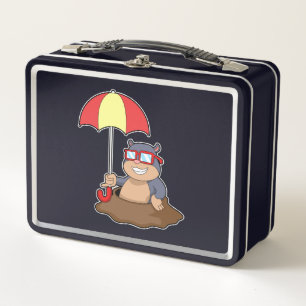 Mole at Raining with Umbrella Metal Lunch Box