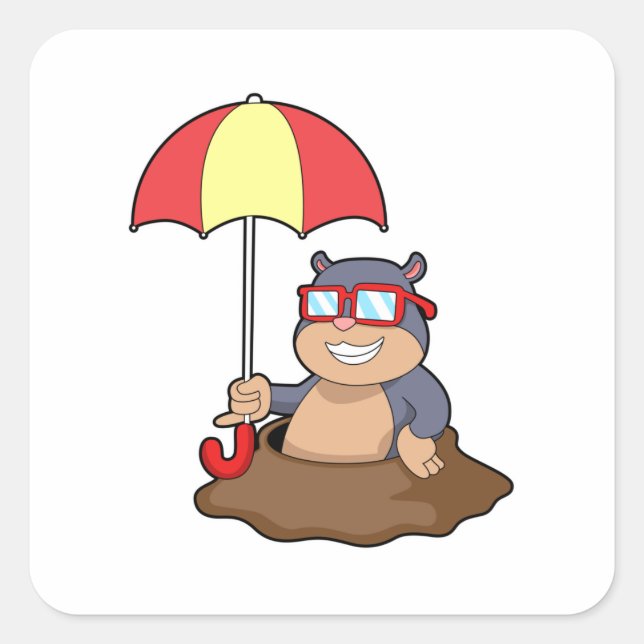 Mole at Raining with Umbrella Square Sticker (Front)