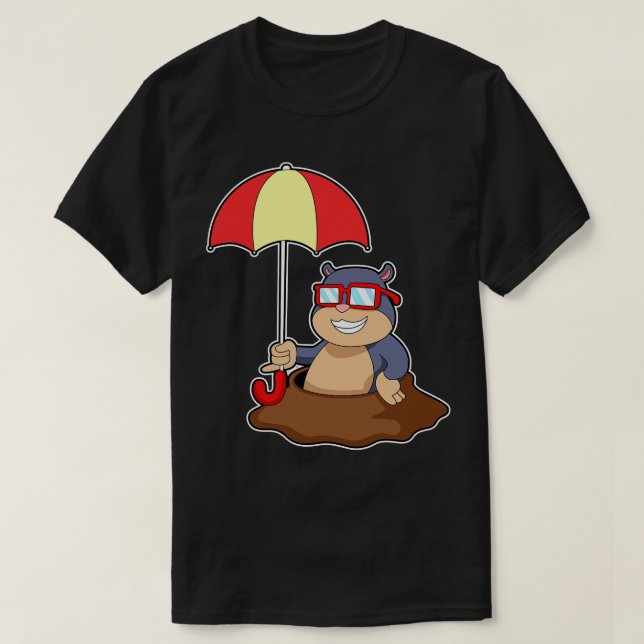 Mole at Raining with Umbrella T-Shirt (Design Front)