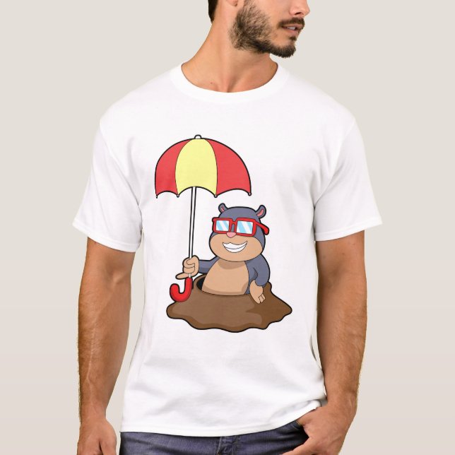Mole at Raining with Umbrella T-Shirt (Front)
