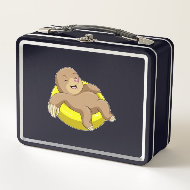 Mole at Swimming with Lifebuoy Metal Lunch Box (Front)